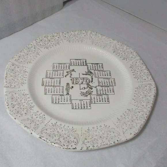 Vintage 1970 Calendar Birthday Year Ironstone  Plate Dish Sports Theme - Picture 5 of 7